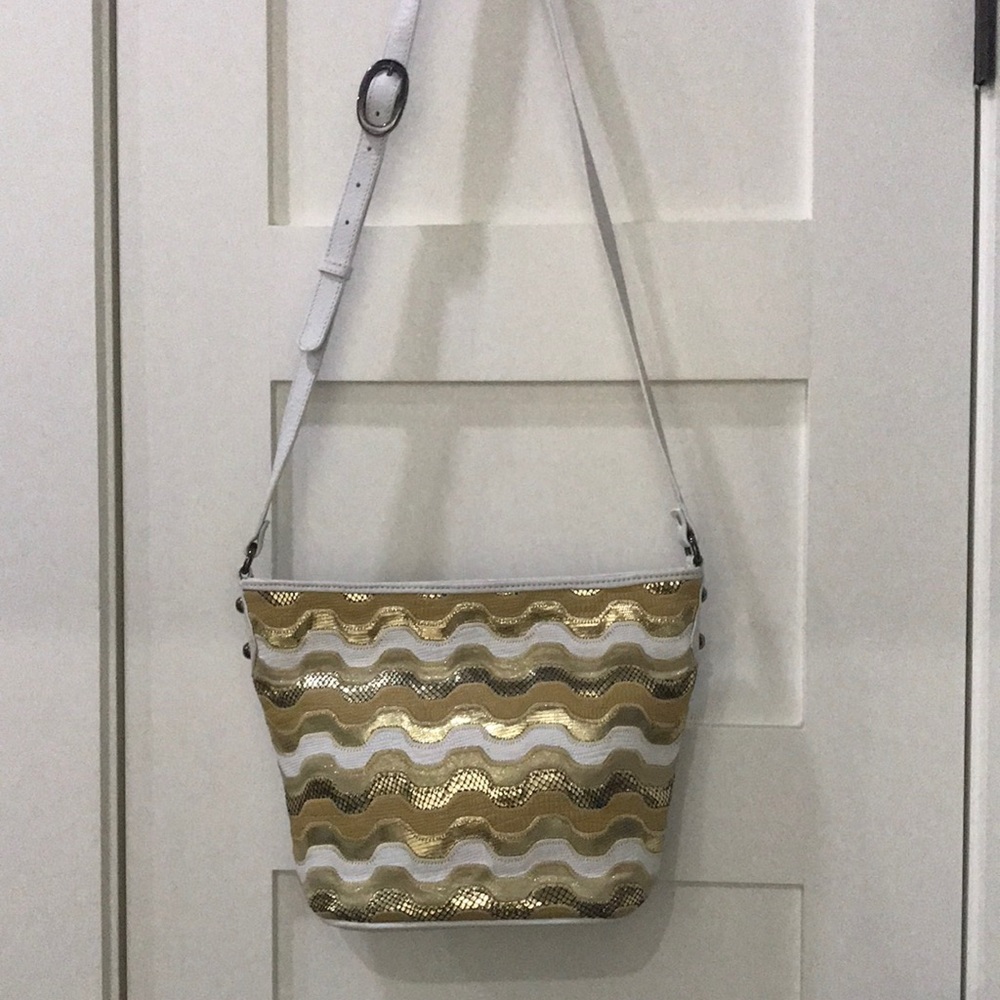 Sharif leather white & gold metallics bag